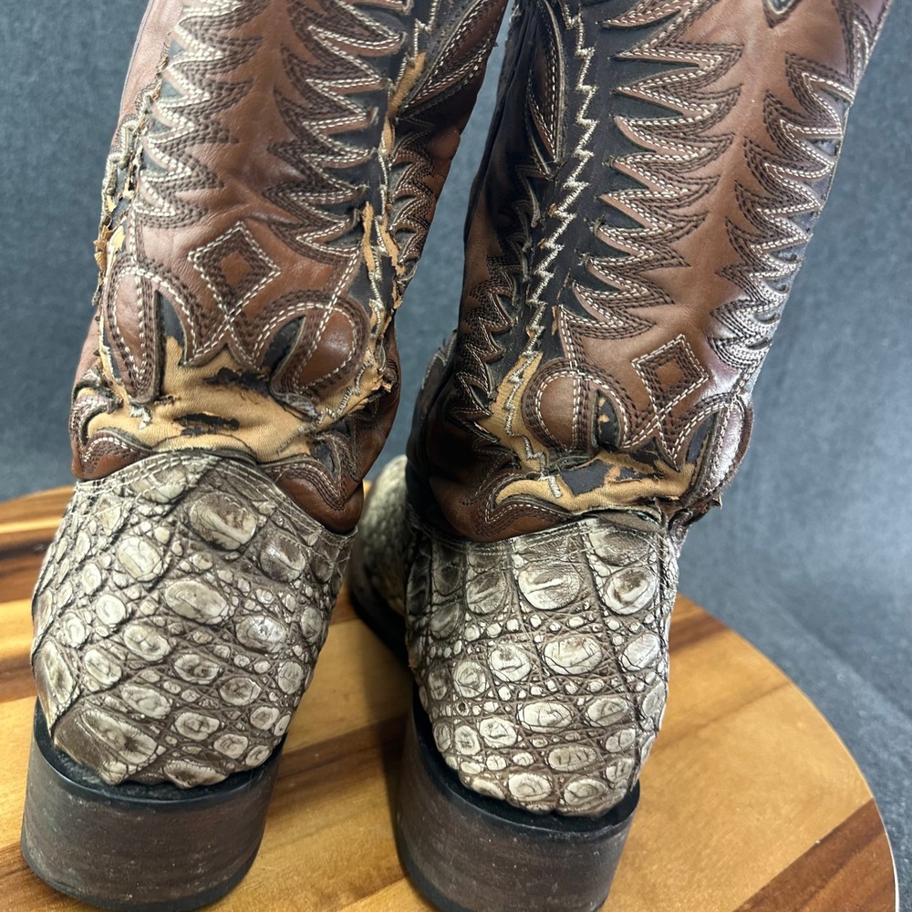 Quincy Boots Mens 12 Brown Gray Caiman Embossed Leather Western Cowboy Boots - Picture 11 of 16